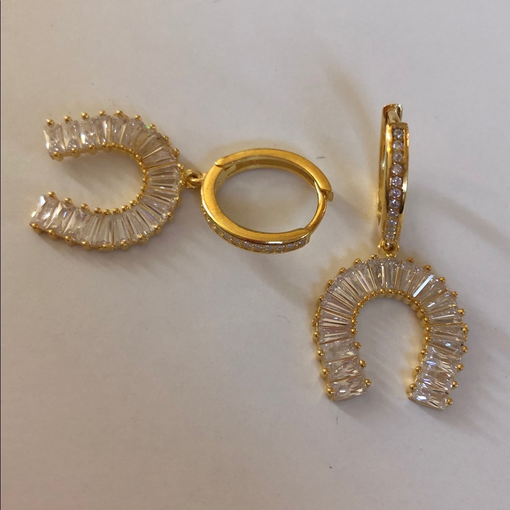 🦄Horseshoe 925 silver crescent earrings 18k yellow gold plated